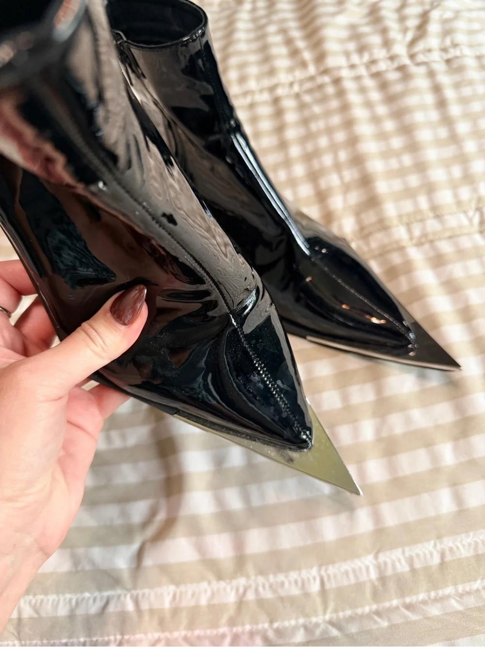 Black Patent Pointed Toe Ankle Boots - Women